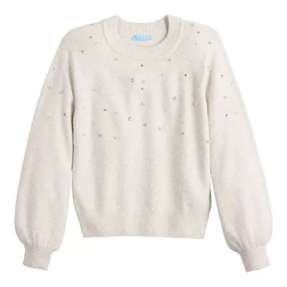 NWT 💎 long sleeve embellished sweater | Size: M | Color:Light Ivory/Gray